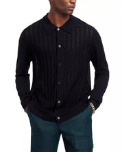 Nn07 Mens Regular fit Long Sleeve Cardigan Sweater Medium Collared Black Solid