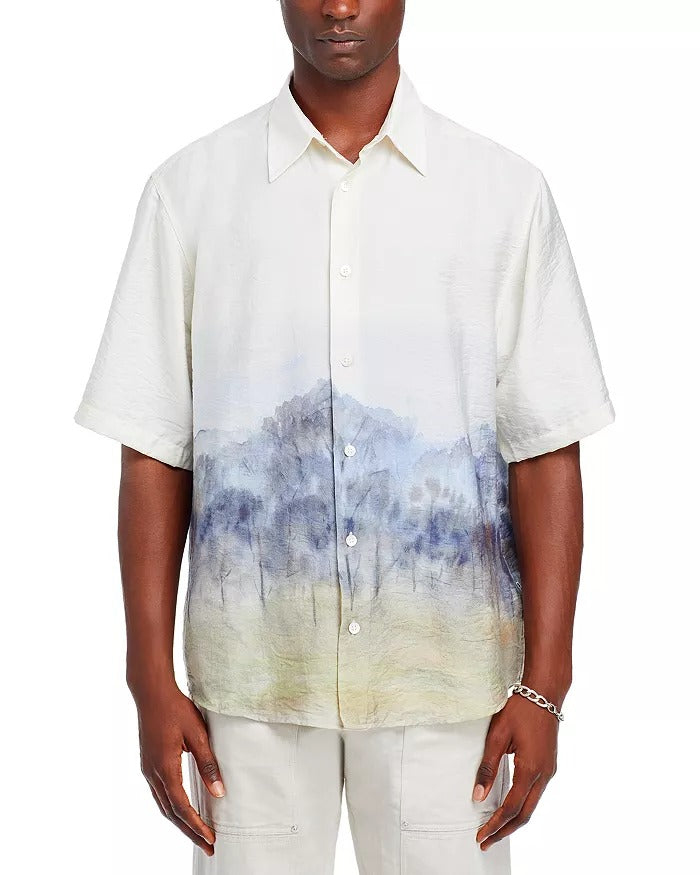 Nn07 Mens Regular fit Short Sleeve Button-Up Shirt Small Green White Blue