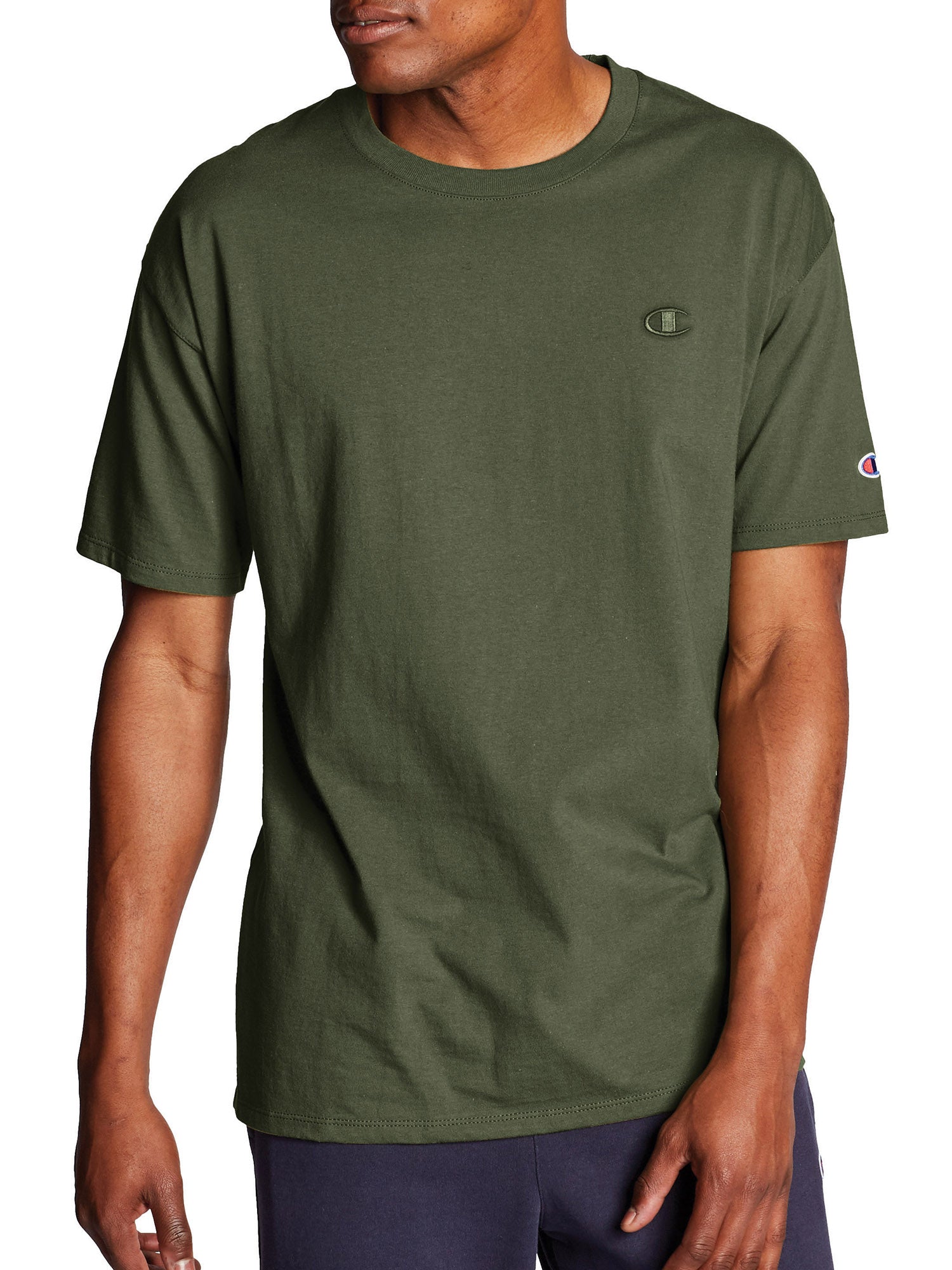 Champion Mens Cotton Jersey Crewneck T Shirt Olive Green Small