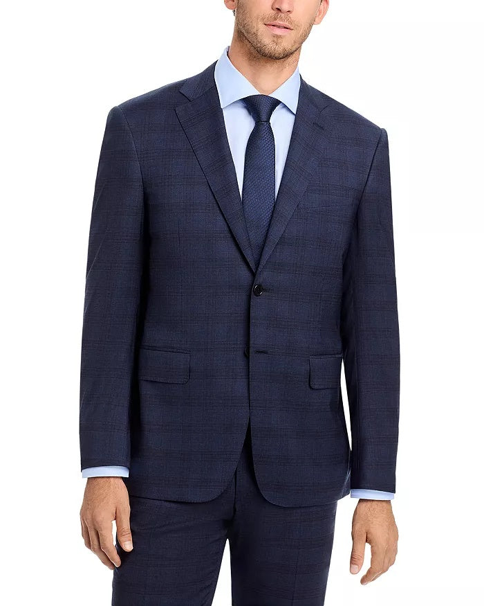 Canali Mens Siena Regular fit 2 Piece Suit 40 R / 34 Waist Navy Blue Plaid