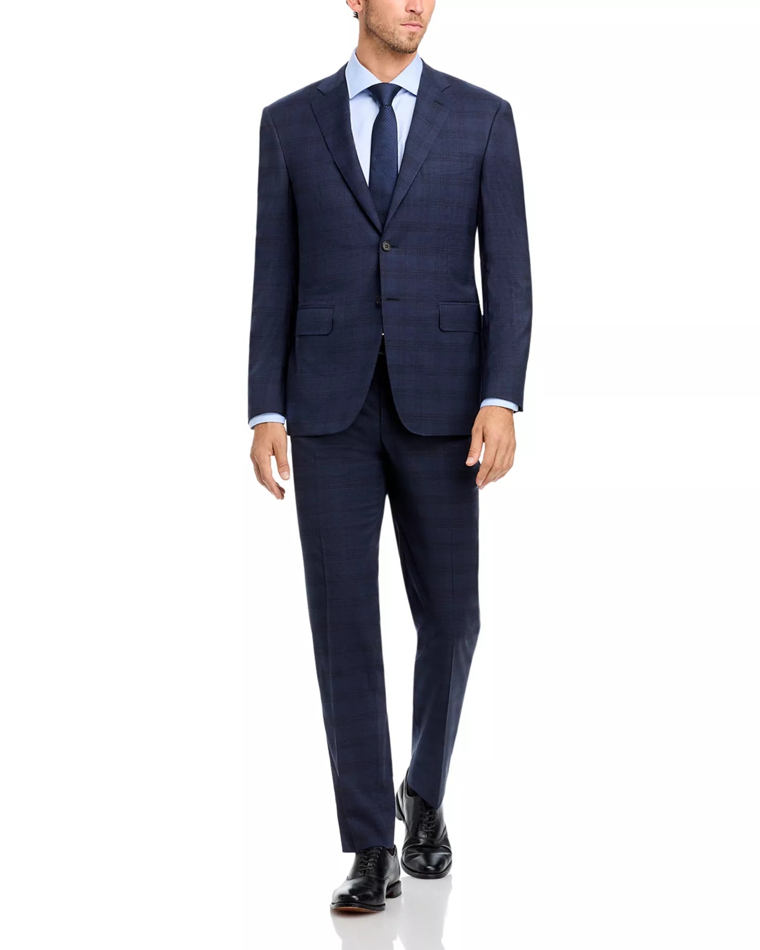 Canali Mens Siena Regular fit 2 Piece Suit 40 R / 34 Waist Navy Blue Plaid