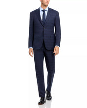 Canali Mens Siena Regular fit 2 Piece Suit 40 R / 34 Waist Navy Blue Plaid