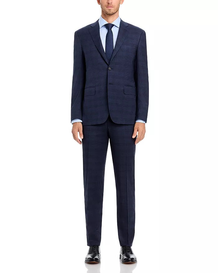 Canali Mens Siena Regular fit 2 Piece Suit 40 R / 34 Waist Navy Blue Plaid