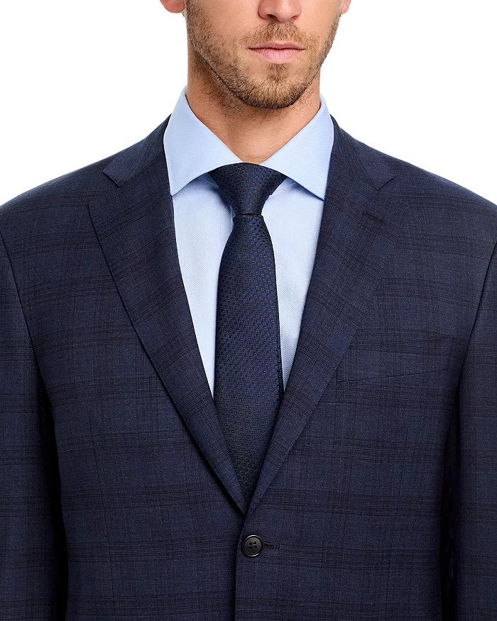 Canali Mens Siena Regular fit 2 Piece Suit 40 R / 34 Waist Navy Blue Plaid