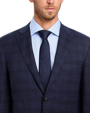Canali Mens Siena Tonal Plaid Regular Fit Suit 38R / 32W Navy Blue