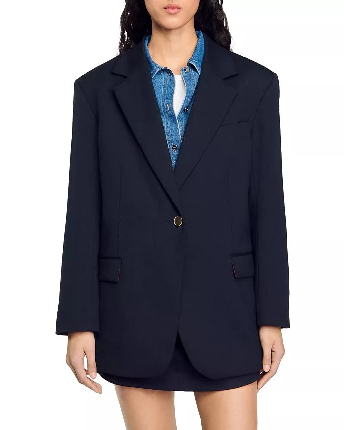 Sandro Womens Sarah Single Breasted Blazer Size 34 / US 2 Navy Blue