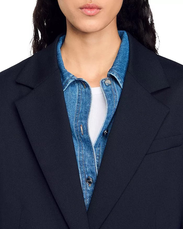 Sandro Womens Sarah Single Breasted Blazer Size 34 / US 2 Navy Blue