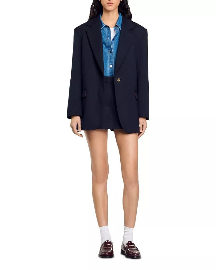 Sandro Womens Sarah Single Breasted Blazer Size 34 / US 2 Navy Blue
