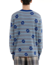 Marni Mens Regular fit Long Sleeve Crewneck Sweater Large Crew Neck Blue Floral