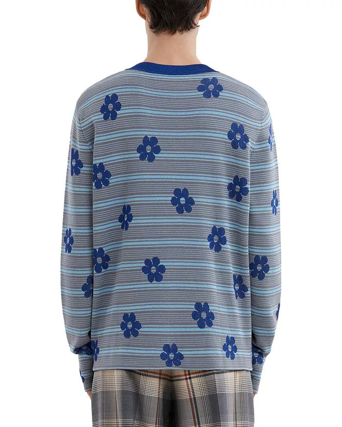 Marni Mens Regular fit Long Sleeve Crewneck Sweater Large Crew Neck Blue Floral