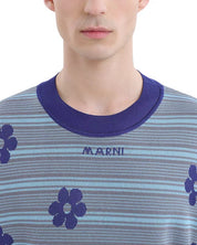 Marni Mens Regular fit Long Sleeve Crewneck Sweater Large Crew Neck Blue Floral