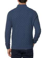 Robert Graham Gavino Cotton Check Quarter Zip Sweater Large Navy Blue