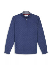 Robert Graham Gavino Cotton Check Quarter Zip Sweater Large Navy Blue