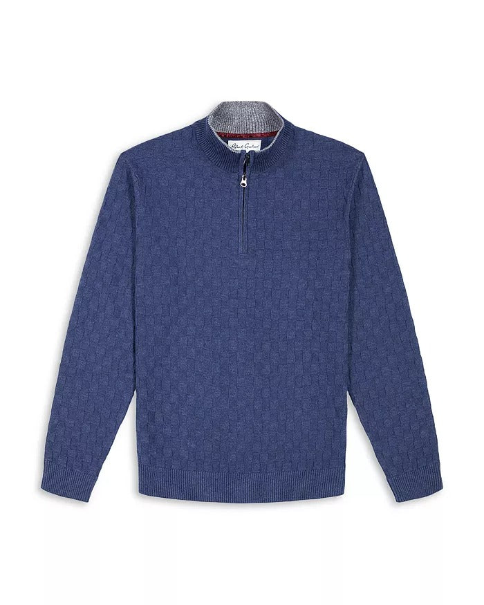 Robert Graham Gavino Cotton Check Quarter Zip Sweater Large Navy Blue