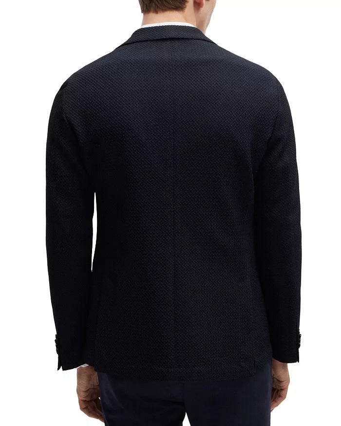 Hugo Boss Mens C-Hanry-233 Textured Slim Fit Sport Coat Blazer 38R Navy Blue