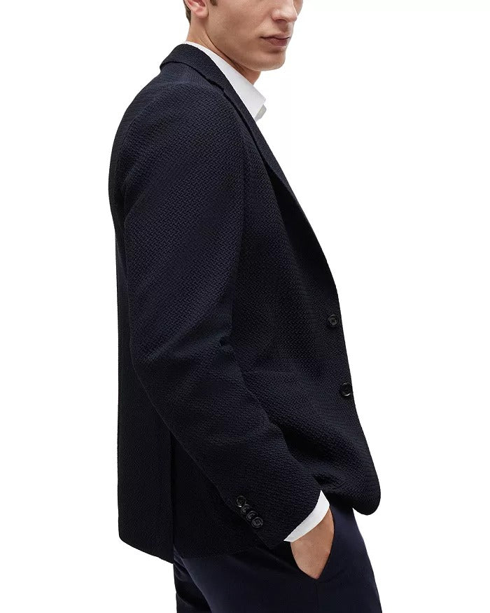 Hugo Boss Mens C-Hanry-233 Textured Slim Fit Sport Coat Blazer 38R Navy Blue