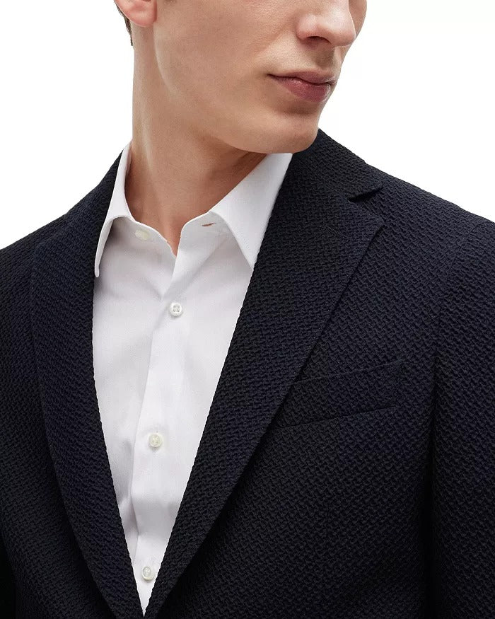 Hugo Boss Mens C-Hanry-233 Textured Slim Fit Sport Coat Blazer 38R Navy Blue