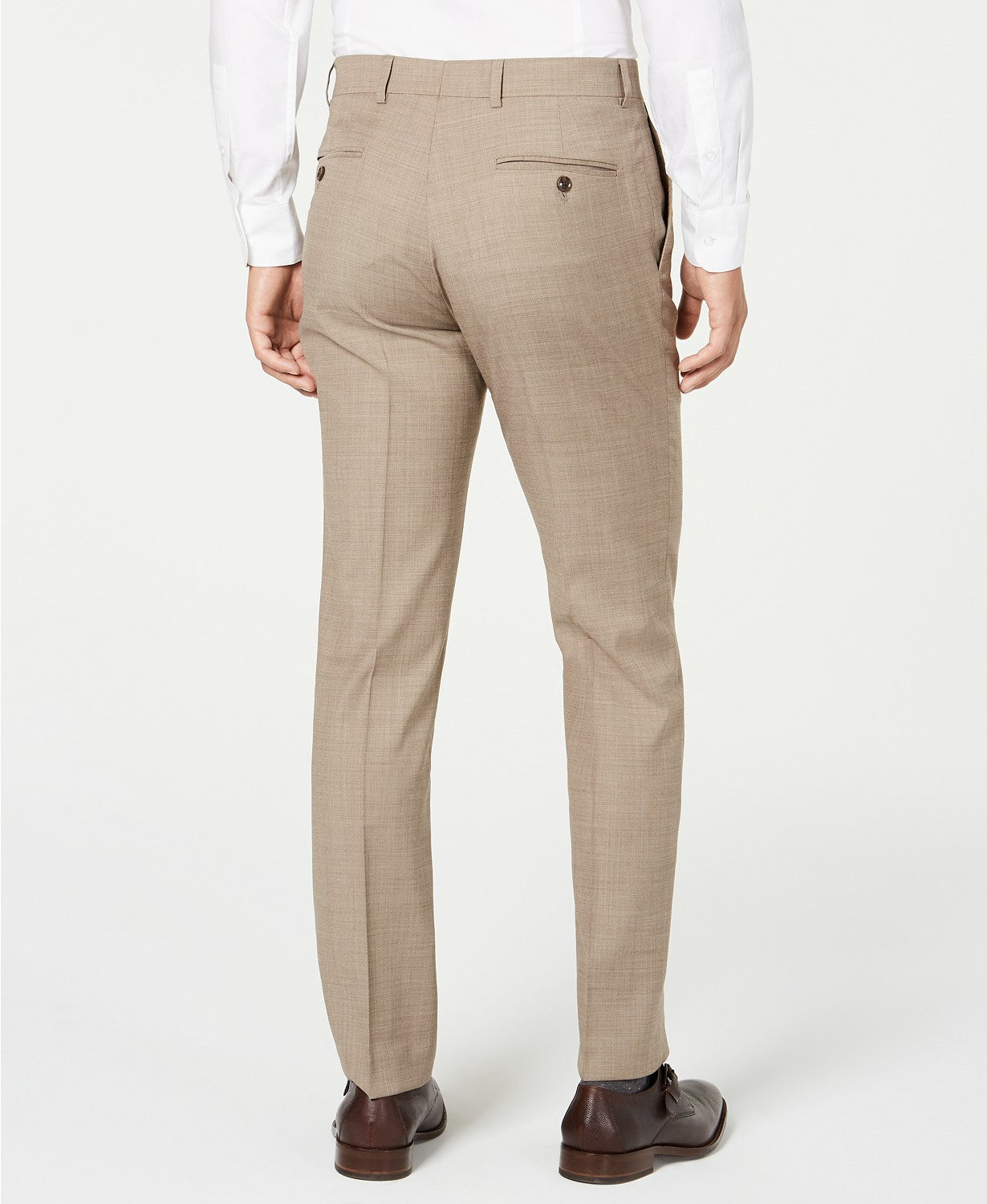 Tommy Hilfiger Mens Modern fit Dress Pants 42 / 32 Beige Solid Stretch Wool