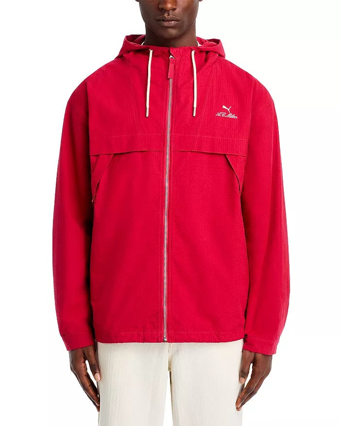 Puma A. C. Milan Mens Seersucker Full Zip Hooded Track Jacket Medium Red