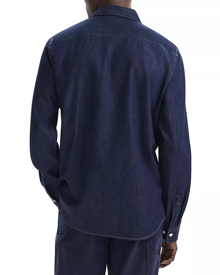 Theory Mens Regular fit Long Sleeve Button-Up Shirt Medium Dark Blue Solid