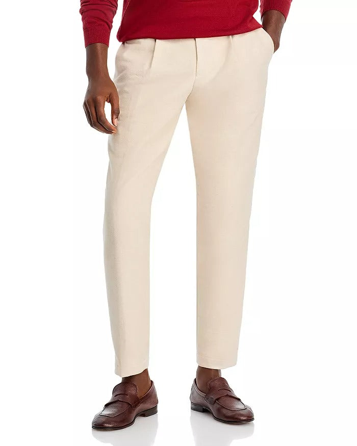 HUGO BOSS Cotton & Cashmere Regular Fit Pleated Pants 36 / 32 Beige Cream