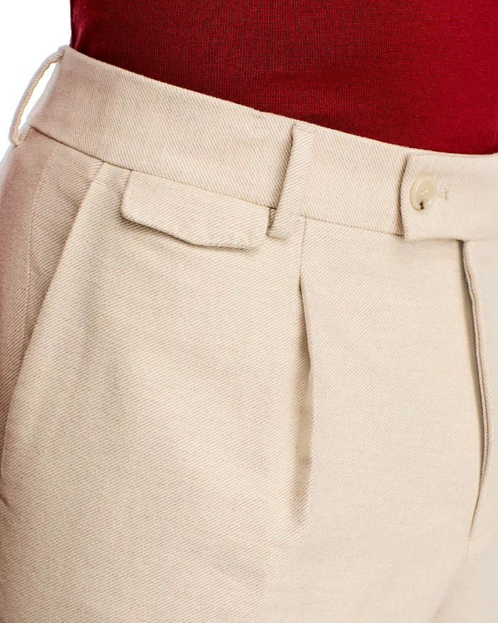 HUGO BOSS Cotton & Cashmere Regular Fit Pleated Pants 34 / 32 Beige Cream