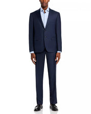 Canali Mens Siena Sharkskin Classic Fit Suit EU 50 US 40 R / 34 Waist Navy Blue