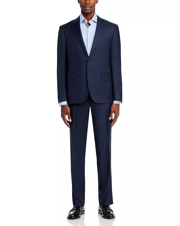 Canali Mens Siena Sharkskin Classic Fit Suit EU 50 US 40 R / 34 Waist Navy Blue