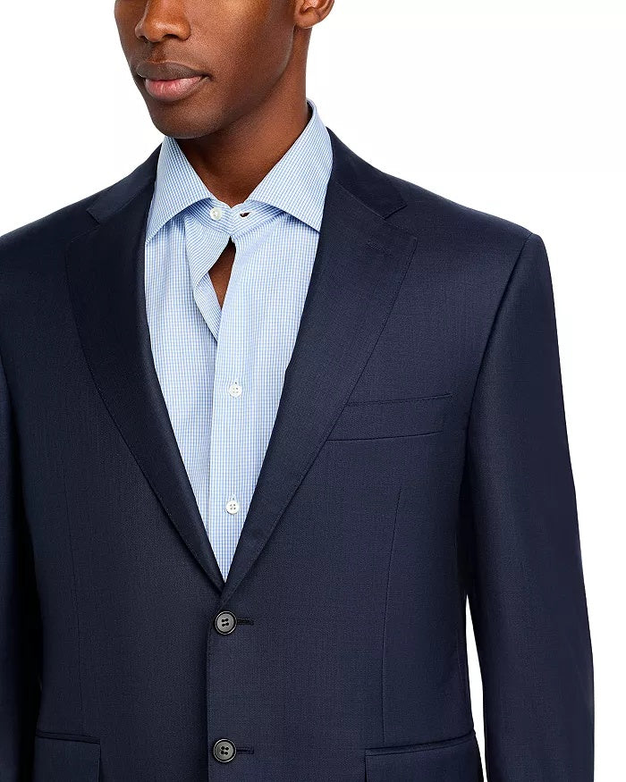 Canali Mens Siena Sharkskin Classic Fit Suit 42S / 36W Navy Blue