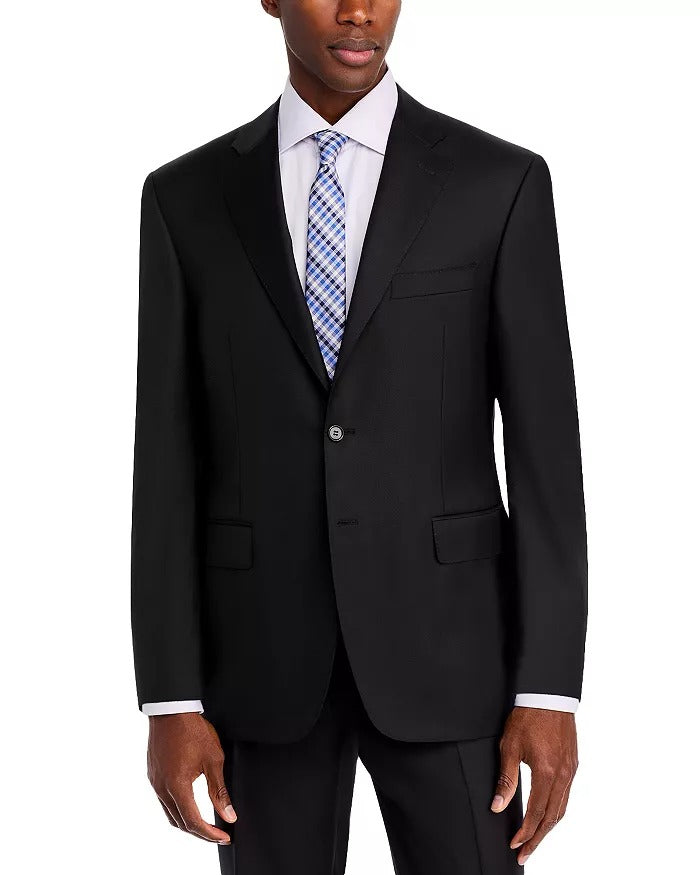 Canali Mens SIENA Classic fit 2 Piece Suit 44 R / 36 Waist Black Solid Stretch