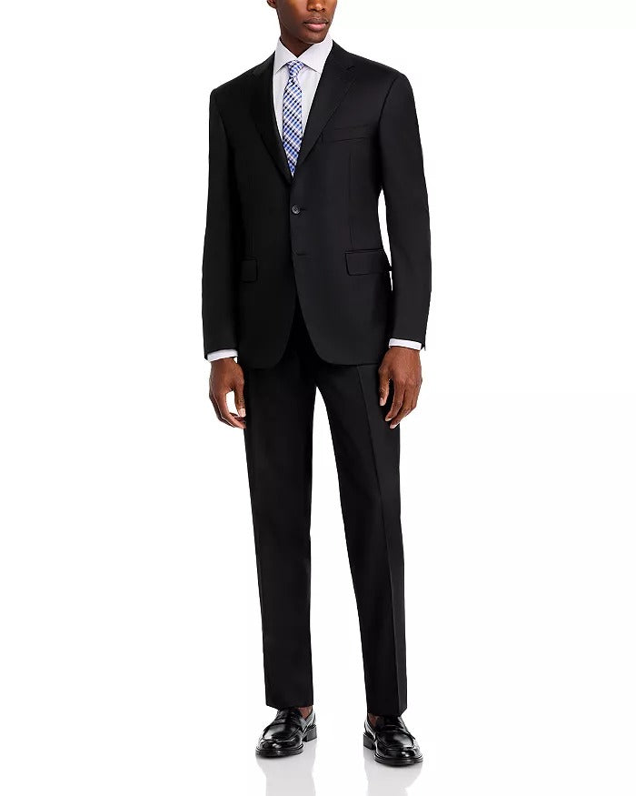 Canali Mens SIENA Classic fit 2 Piece Suit 44 R / 36 Waist Black Solid Stretch