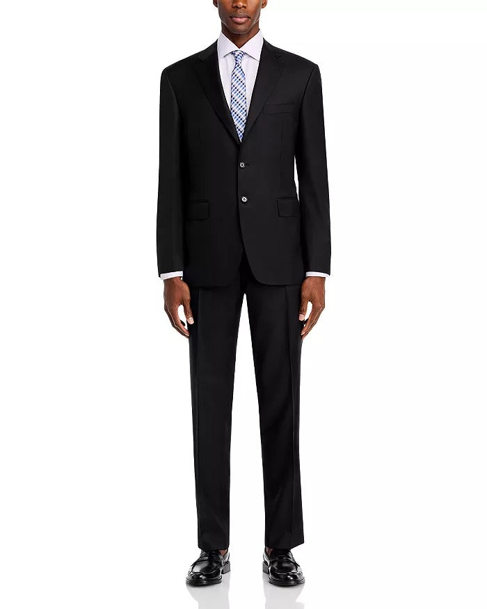 Canali Mens SIENA Classic fit 2 Piece Suit 44 R / 36 Waist Black Solid Stretch