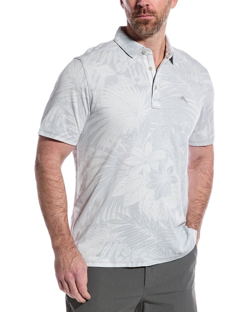 Tommy Bahama Men Regular fit Short Sleeve Polo Shirt XL Grey Floral