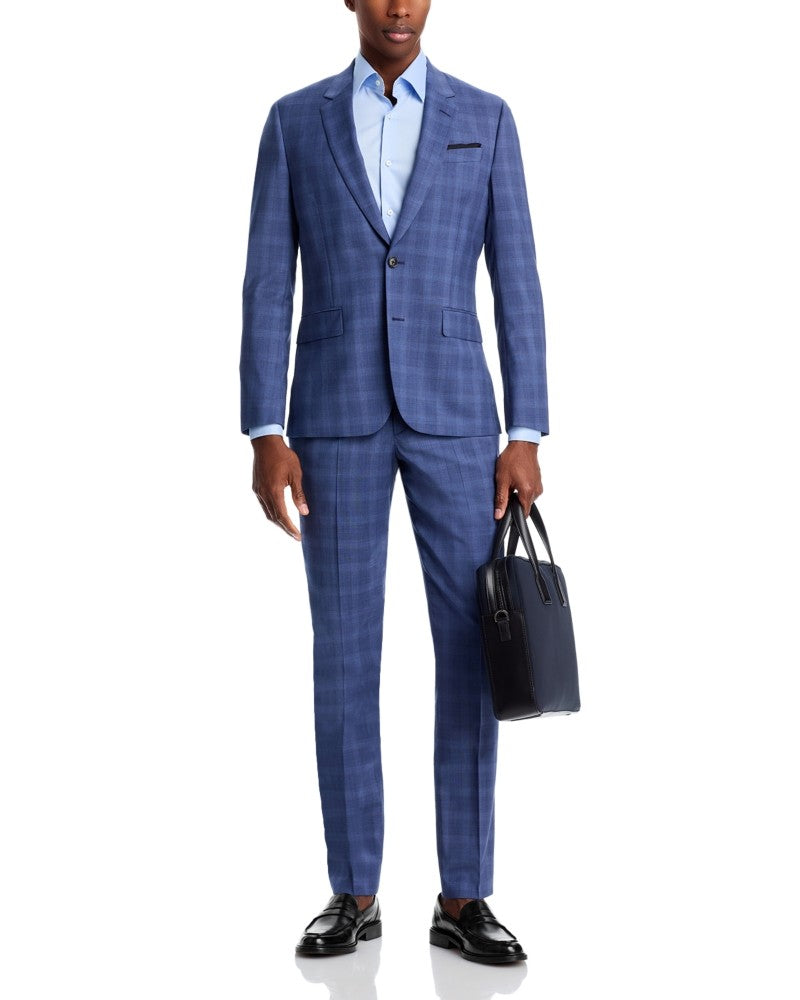 Paul Smith Mens Extra-Slim fit 2 Piece Suit 44 R / 38 Waist Blue Plaid Stretch