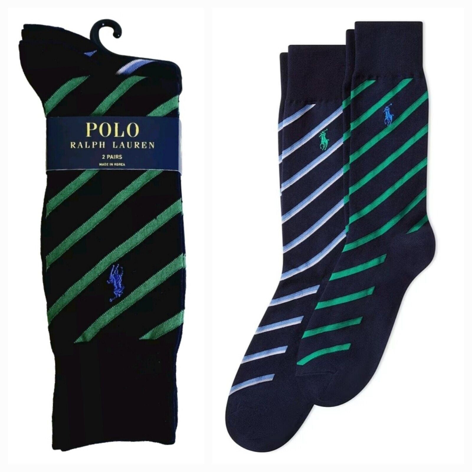 Polo Ralph Lauren Mens 2 Pack Regular fit Crew Socks 7-12 Blue