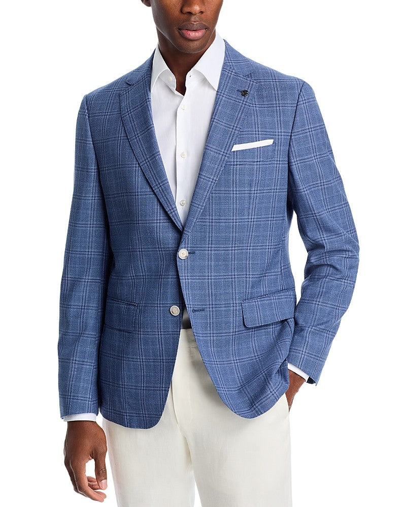 Hugo Boss Mens Slim fit Sport Coat Blazer 40 S Blue Plaid Stretch