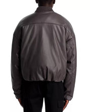 Stampd Mens Faux Leather Oversized Cropped Bomber Jacket Large Charcoal Grey
