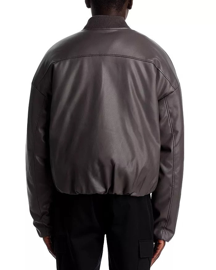 Stampd Mens Faux Leather Oversized Cropped Bomber Jacket Large Charcoal Grey