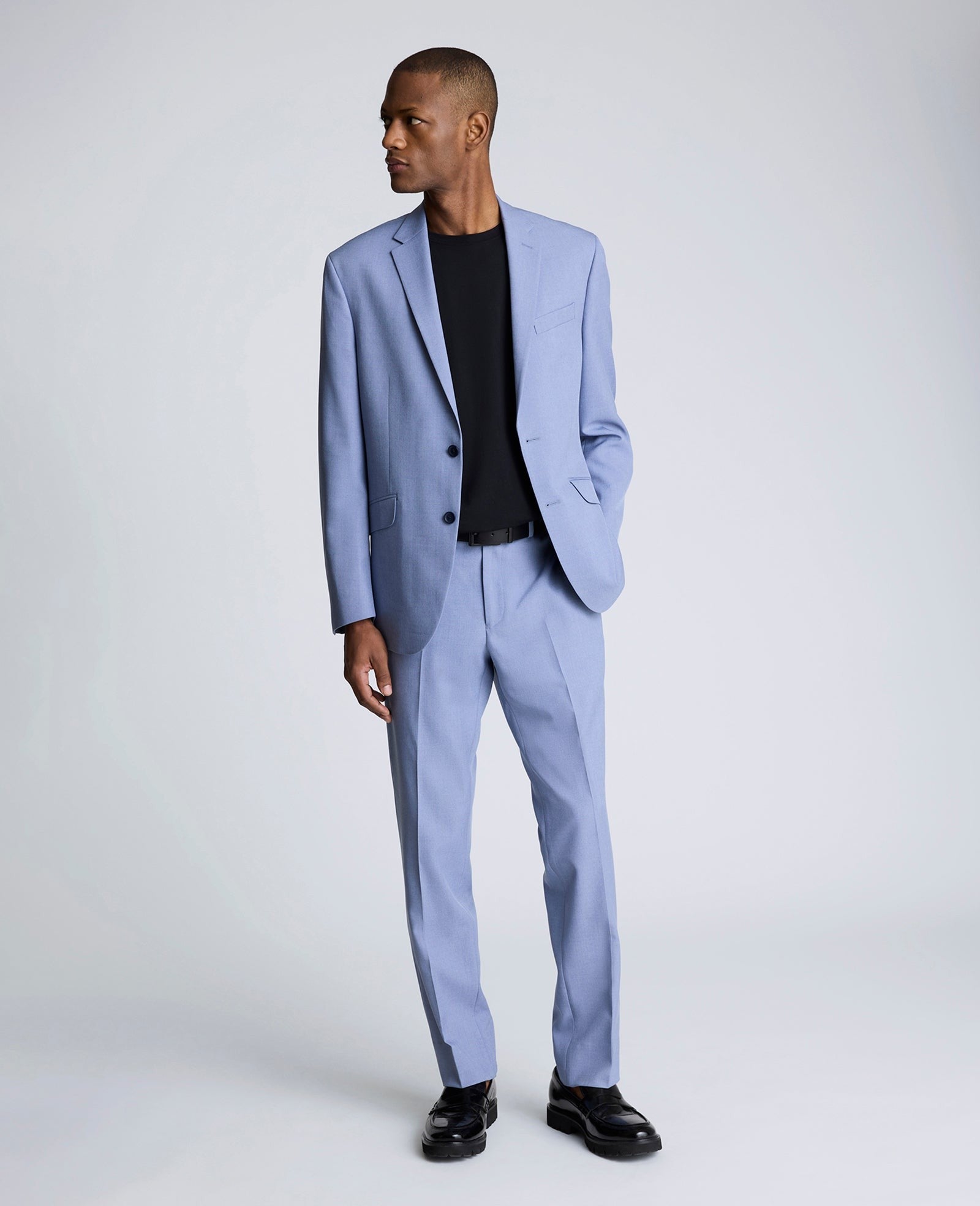 Kenneth Cole Mens Slim fit 2 Piece Suit 40 R / 33 Waist Light Blue Solid