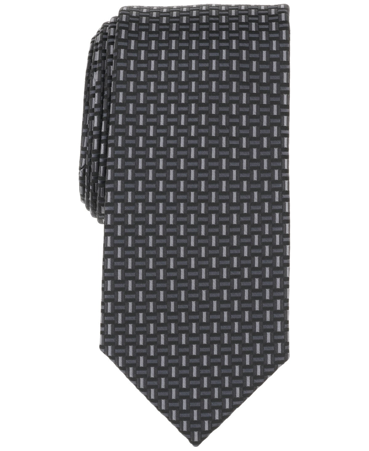 Perry Ellis Mens Sampson Classic Geometric Neck Tie Black Grey