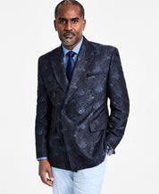 Tayion Mens Classic fit Double Breasted Suit Jacket Blazer 48 R Navy Blue Floral