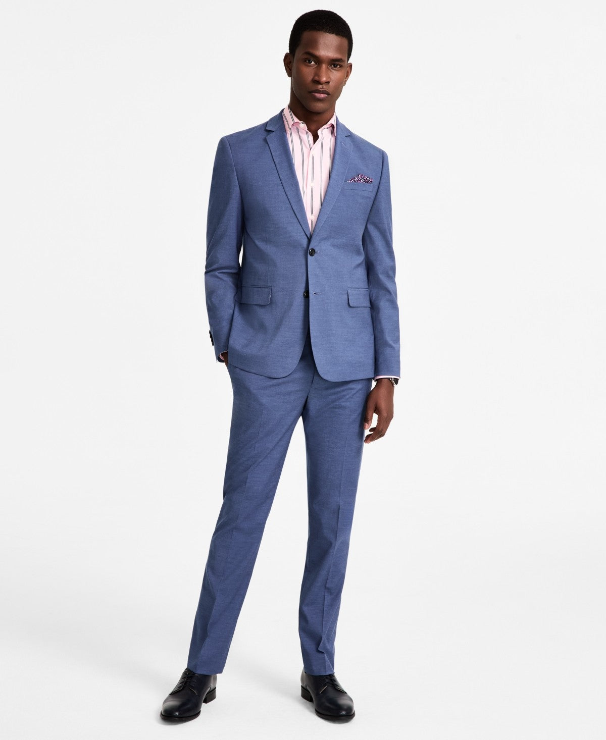 Nick Graham Mens Slim fit 2 Piece Suit 44 R / 38 Waist Blue Solid Stretch