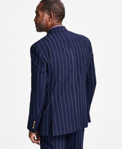 Tayion Collection Men's Pinstriped Double-Breasted Suit Jacket 44 L Navy Blue