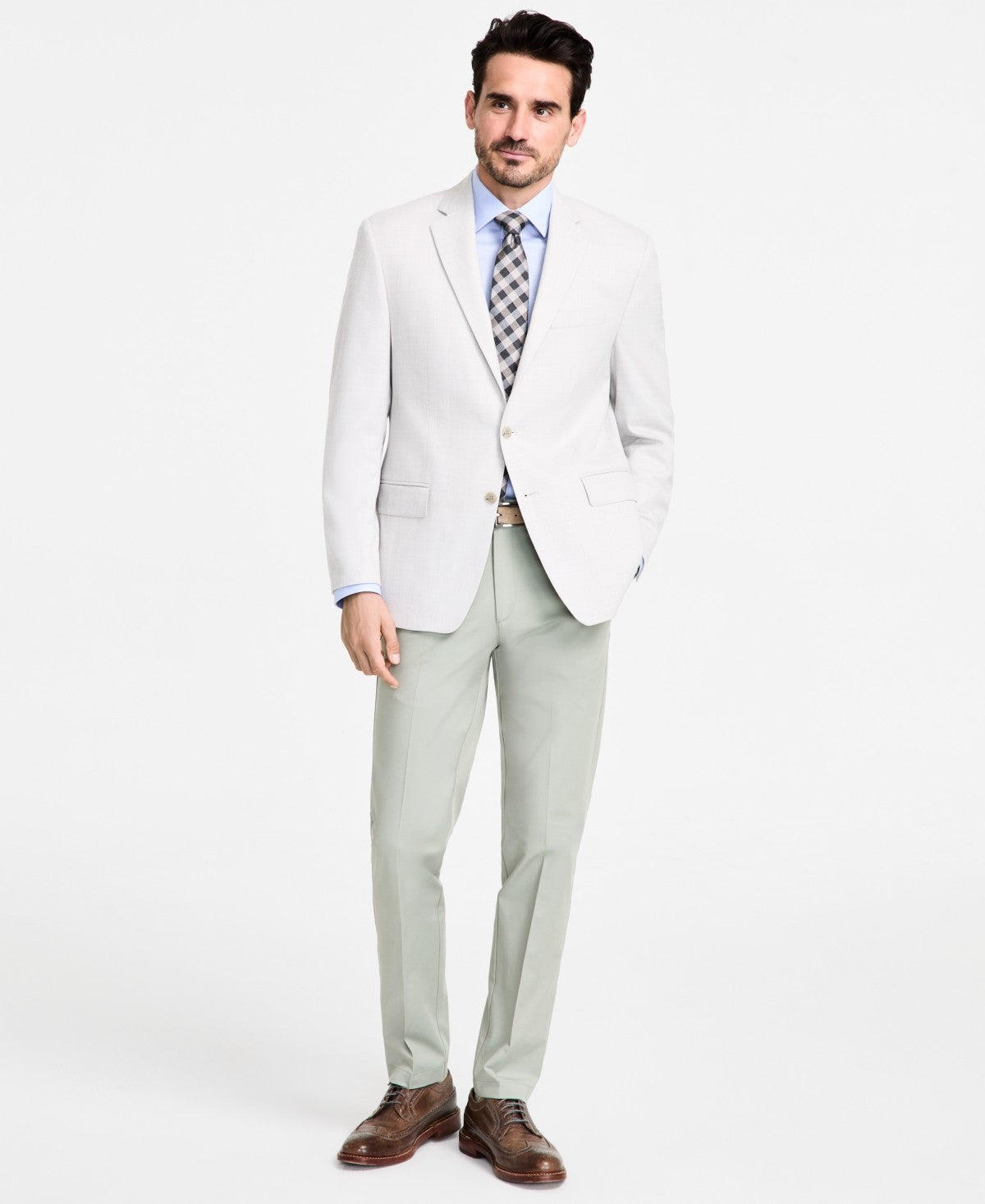 Michael Kors Mens Classic fit Sport Coat Blazer 52 R Light Grey Herringbone