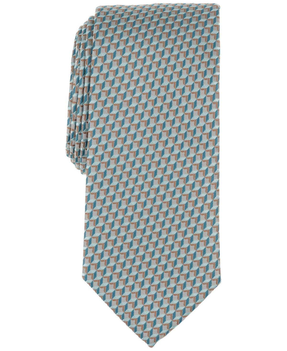 Perry Ellis Mens Chaffin Classic Geometric Neck Tie Aqua Turquoise Blue