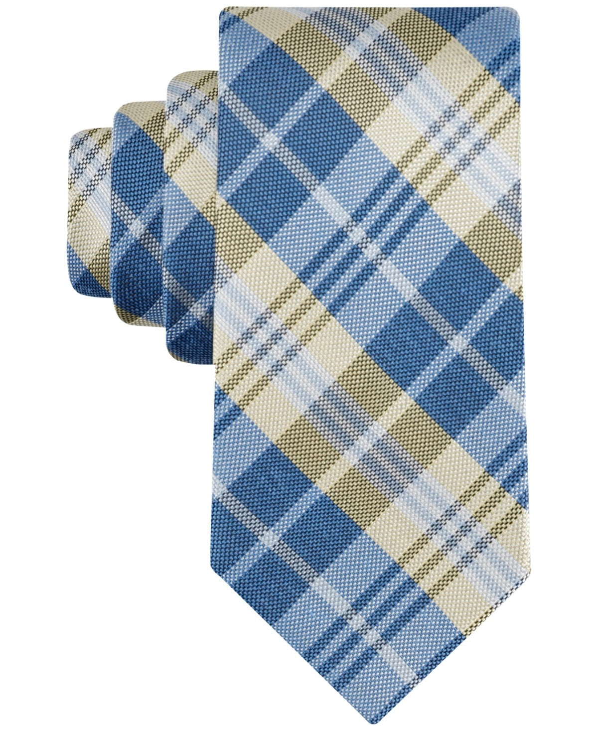Tommy Hilfiger Mens Arcadia Plaid Neck Tie Yellow Light Blue