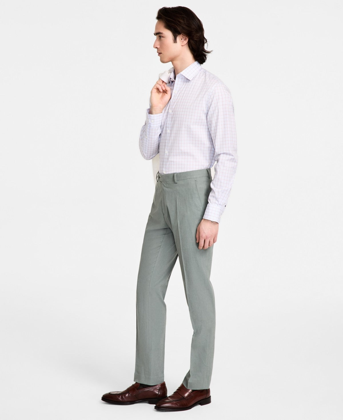 Tommy Hilfiger Mens Modern fit Linen Dress Pants 48 / 30 Sage Green Solid