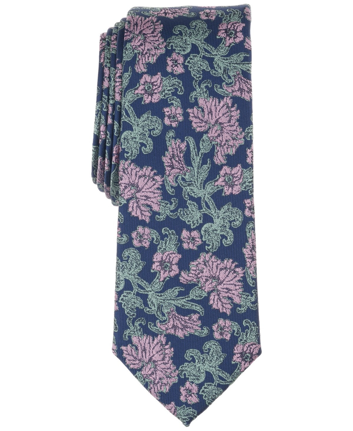 Bar III Mens Cloak Floral Neck Tie Red Rose Navy Blue