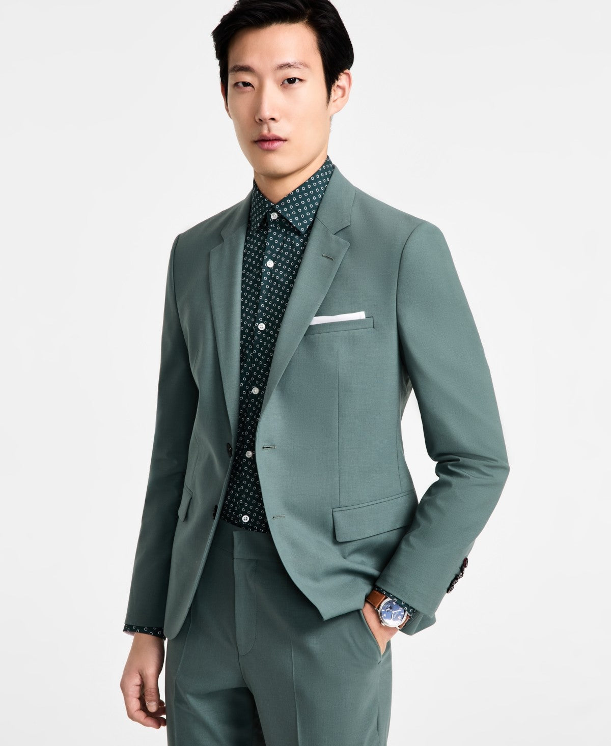 Hugo Boss Mens Modern fit Suit Jacket Blazer 42 S Green Solid Stretch