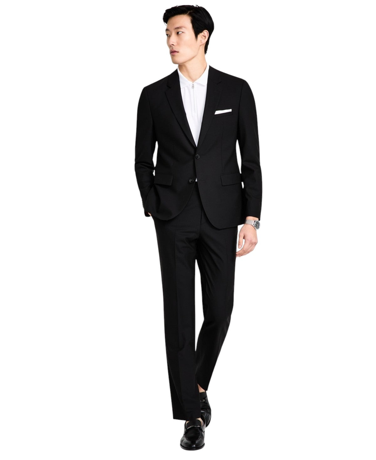 Hugo Boss Mens Modern fit 2 Piece Suit 38 S / 34 Waist Black Solid Stretch